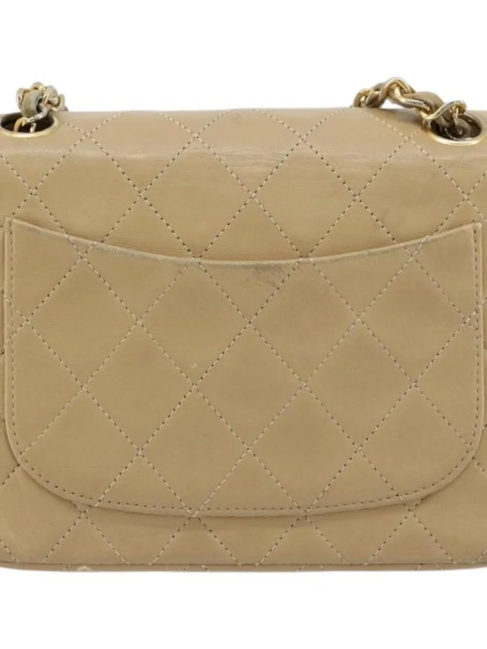 CHANEL Mini Matelasse Chain Shoulder Bag Lamb Skin Beige Gold CC Auth ka4523A
